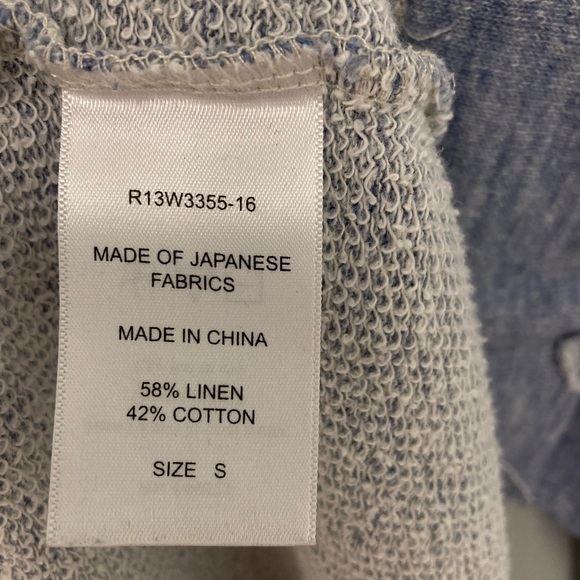 R13 Oversized distressed linen and cotton-blend sweatshirt. Size small and med - Picture 5 of 16